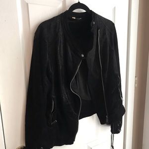 NWOT Free People Black Suede Moto Jacket with lace-up sides and sleeves
